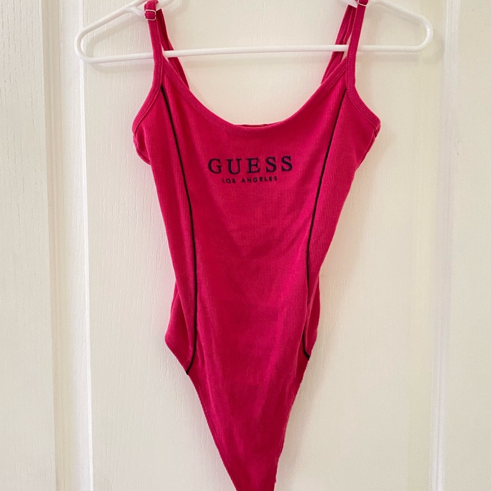 Guess one piece bodysuit. Hot pink tank top. Super soft!